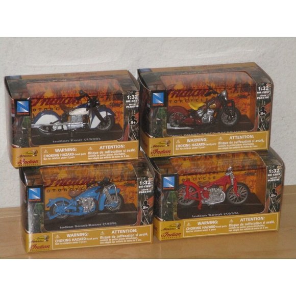 New Ray Lot of 4 Indian Motorcycles Scout Four Racer 1933 1:32 Scale New in Box - Picture 1 of 5